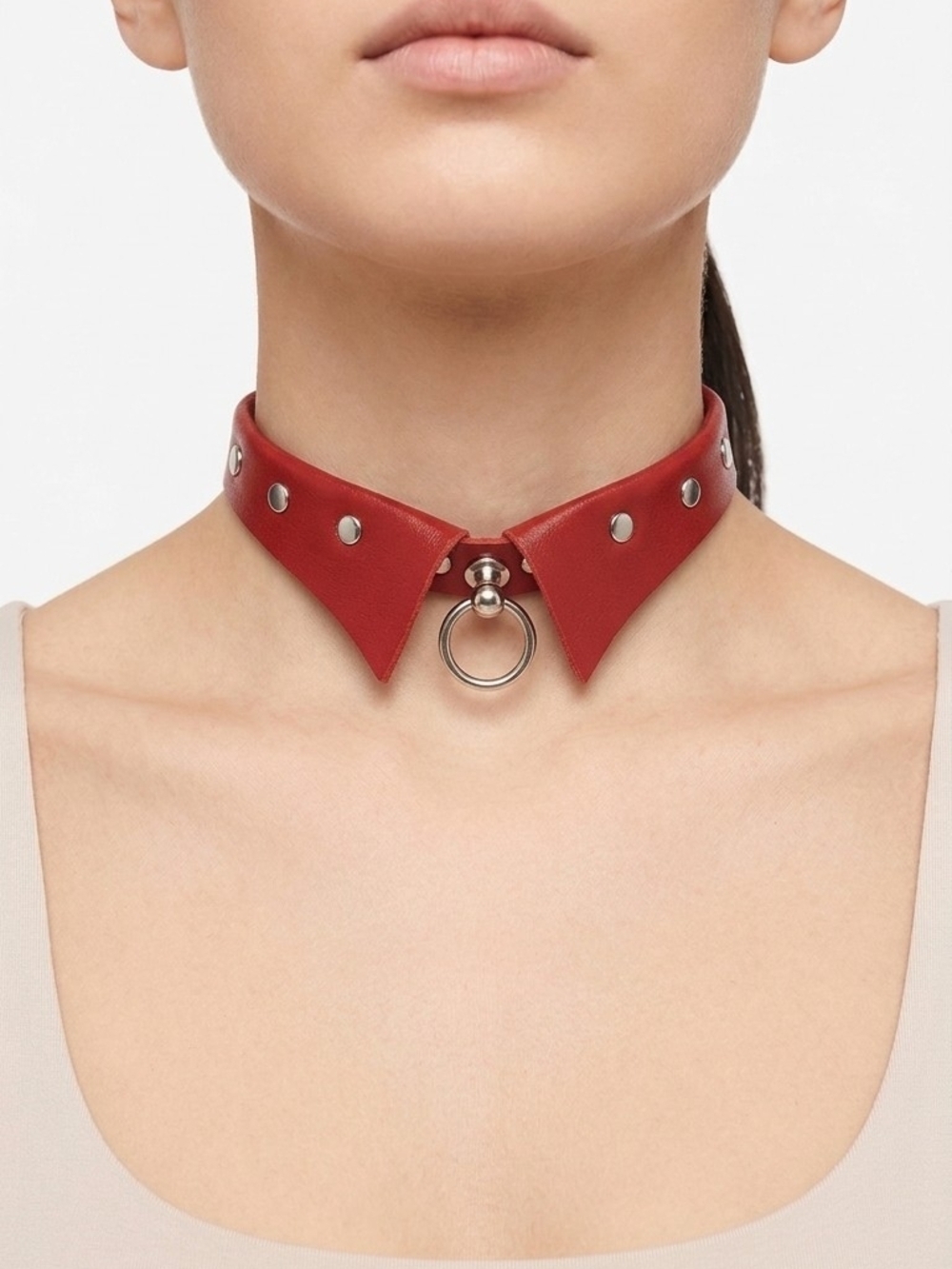 Hellcat Punks Studded Wing Collar O-Ring Choker Red O/S Punk Harajuku Aesthetic